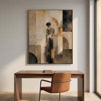Peinture à l'huile abstraite de luxe sur toile, motif feuille d'or, peinte à la main, géométrique, taille personnalisable, tableau mural pour hôtel et villa
