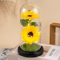 Cadeau Saint Valentin Verre Rose Galaxy Rose Tournesols Artificiels Feuille D'or Plaqué Rose Fleurs Pour La Célébration De Fête De Mariage