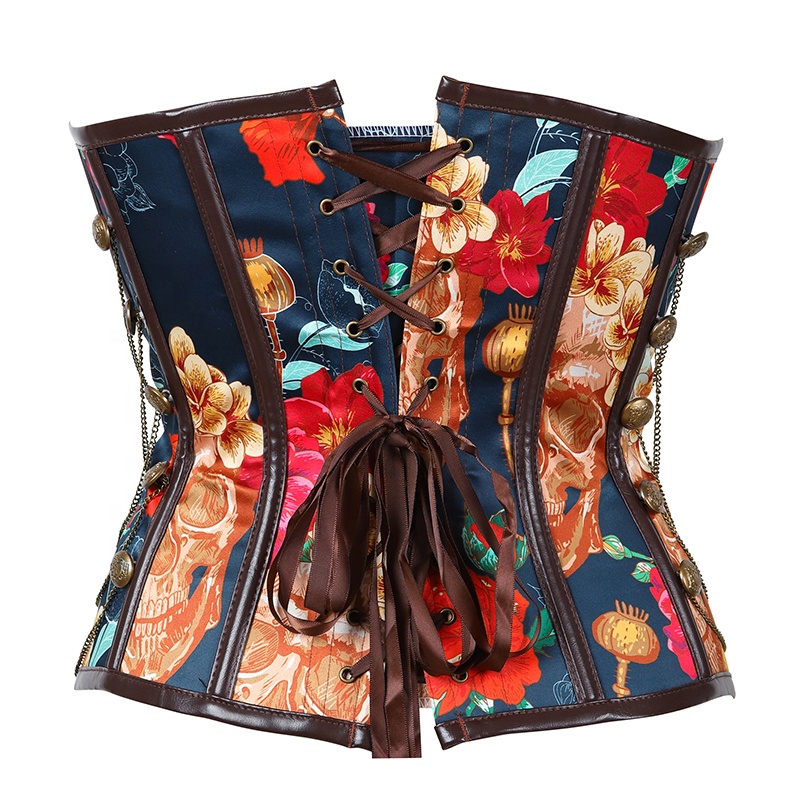 Colorful Corset Style Bodysuit Fashionable Printing Gathering Bustier Corset Classic Steampunk Gothic Brown Leather Corset
