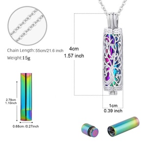 Cross-border New Stainless Steel <b>Memorial</b> Pet Ashes Pendant Necklace Plant Design Hollow Cylinder Charm Necklace - Product Image 2