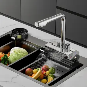 Modern Kitchen Taps Pull Out Kitchen Faucets Hot and Cold Waterfall Customized OEM Pull Down Contemporary Ceramic Water Mixer