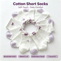Chaussettes courtes en coton pour femmes, motif cœur violet et nœud, respirantes, décontractées, style japonais, vente en gros sur mesure