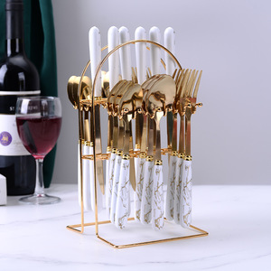 Ensemble de couverts en acier inoxydable 24 pièces, motif martelé, couteau, fourchette, cuillère, ensemble de couverts de voyage, couverts plats - Product Image 1