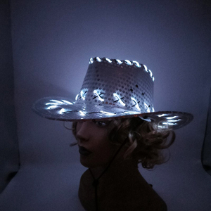 Bán buôn lễ hội Shiny <span class=keywords><strong>sequin</strong></span> LED nhấp nháy Glow Cowgirl Fedora Hat LED vành độc đáo thiết kế mới Đảng hat - Product Image 3