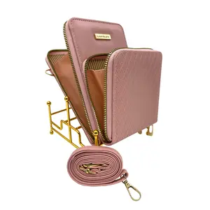 Borsa per telefono cellulare a tracolla elegante in pelle rosa di alta qualità