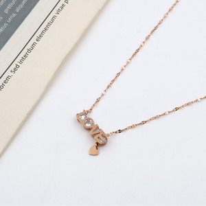 Love Letter Zircon Necklace Gold Rose Gold Everyday Wear Titanium Steel Clavicle Chain Elegant Design - Product Image 5