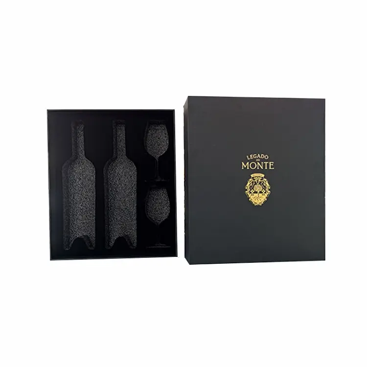 Premium two bottle with two glass wine paper packaging box for luxury red wine gift box with EVA insert manufacturing In China