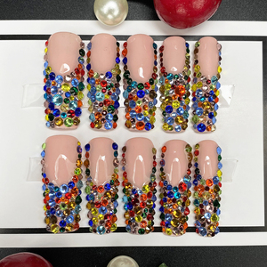Lot de 10 faux ongles à presser faits <span class=keywords><strong>main</strong></span>, design exquis Y2K INS, carrés/coffin, en acrylique épais peint à la <span class=keywords><strong>main</strong></span>, personnalisables - Product Image 3