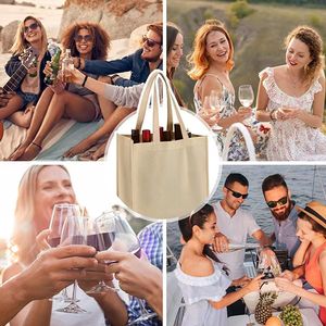 6 chai rượu vang tàu sân bay Tote không dệt vải kỳ nghỉ chai rượu vang Túi Quà Tặng tái sử dụng túi hàng tạp hóa cho du lịch cắm trại dã ngoại - Product Image 5