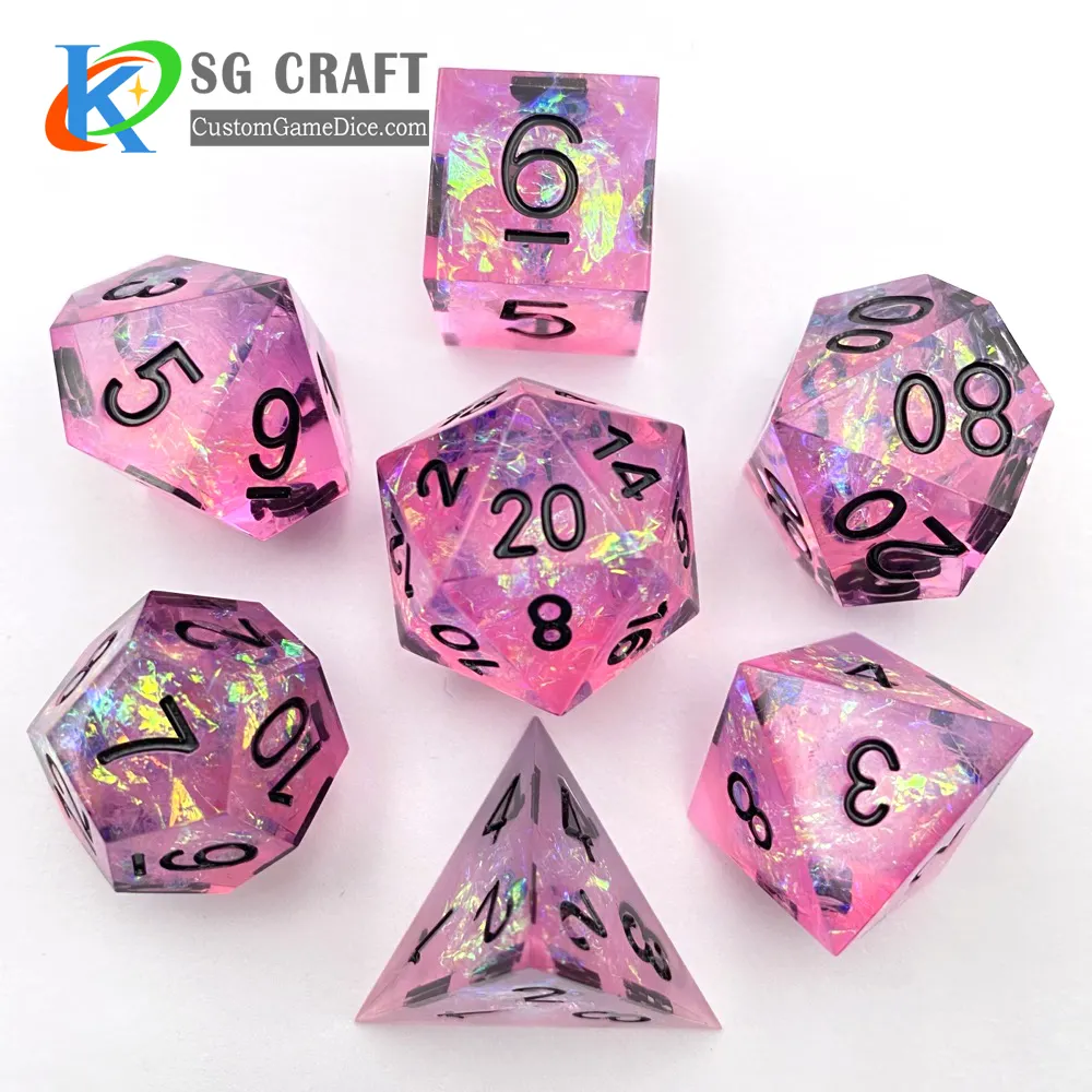 Resin Dice SG Craft Tabletop Game Glitter Transparent Sharp Edge Dice Tray Polyhedral Resin Dice For DND RPG MTG Board