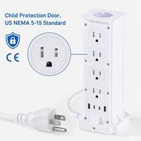Multiprise verticale personnalisée avec logo, 8 prises, 2 USB, 2 ports USB-C PD à charge rapide, protection contre les surtensions, vente en gros