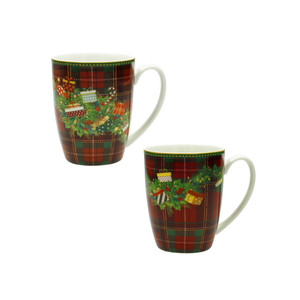 Juego de 2 tazas Regalomagia de porcelana fina con diseño navideño a cuadros, regalo festivo - Product Image 1