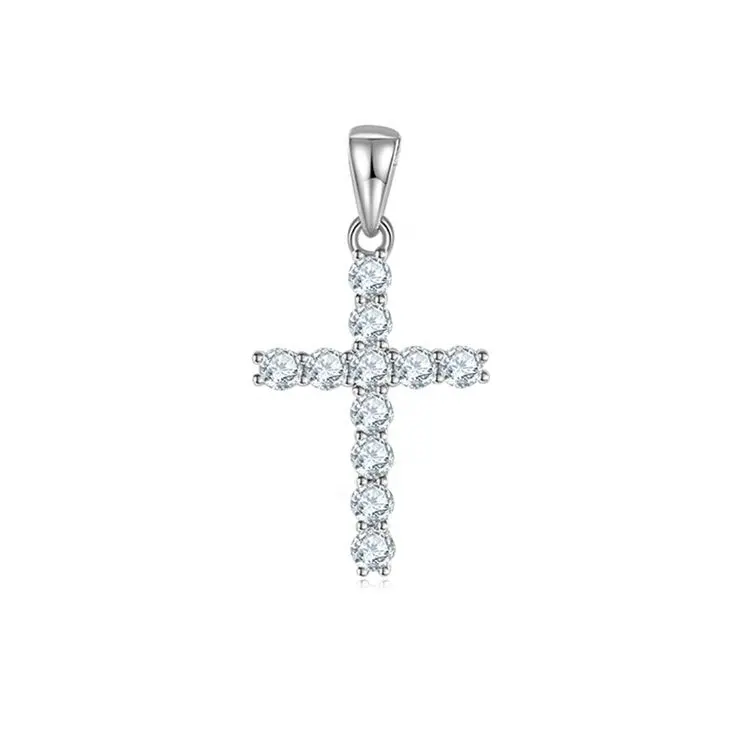 Classic Cross Necklace S925 Silver Pendant Moissanite CZ Stone 3.0mm D VVS gold plating cross