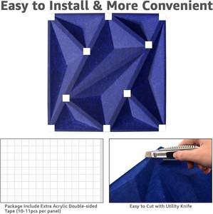 Panneaux muraux Art3dwallpanels modernes 3D bleus, panneaux acoustiques insonorisants, <span class=keywords><strong>mousse</strong></span> écologique, haute réduction du bruit, chambre à coucher, hôtel, appartement, salon - Product Image 2