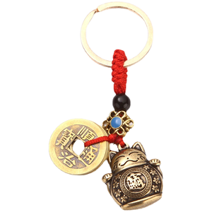 2025 Blnieece Porte-clés mousqueton en alliage de zinc, motif chat porte-bonheur Maneki Neko vintage de dessin animé, avec pendentif amulette pièce de monnaie et gourde, <span class=keywords><strong>Feng</strong></span> <span class=keywords><strong>Shui</strong></span>, Tendance - Product Image 2