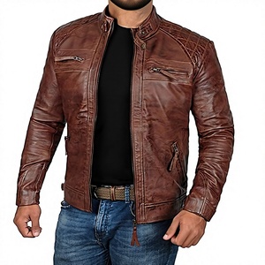 Chaqueta de Cuero para Hombre de Primera Calidad, Manga Larga, Color Marrón y Negro, Estilo Clásico, Resistente al Viento, Impermeable, Ignífuga, para Todas las Estaciones - Product Image 3