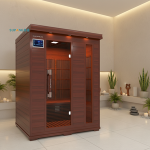 Sauna infrarouge lointain en cèdre rouge confortable pour 3 personnes, avec panneau de commande informatique, lumière LED Bluetooth, design européen certifié - Product Image 4