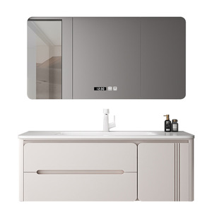 Meuble-lavabo de salle de bain d'hôtel moderne personnalisé en contreplaqué MDF avec finition mélaminée, résistant à l'eau, avec <span class=keywords><strong>quincaillerie</strong></span> à fermeture douce pour la maison - Product Image 6