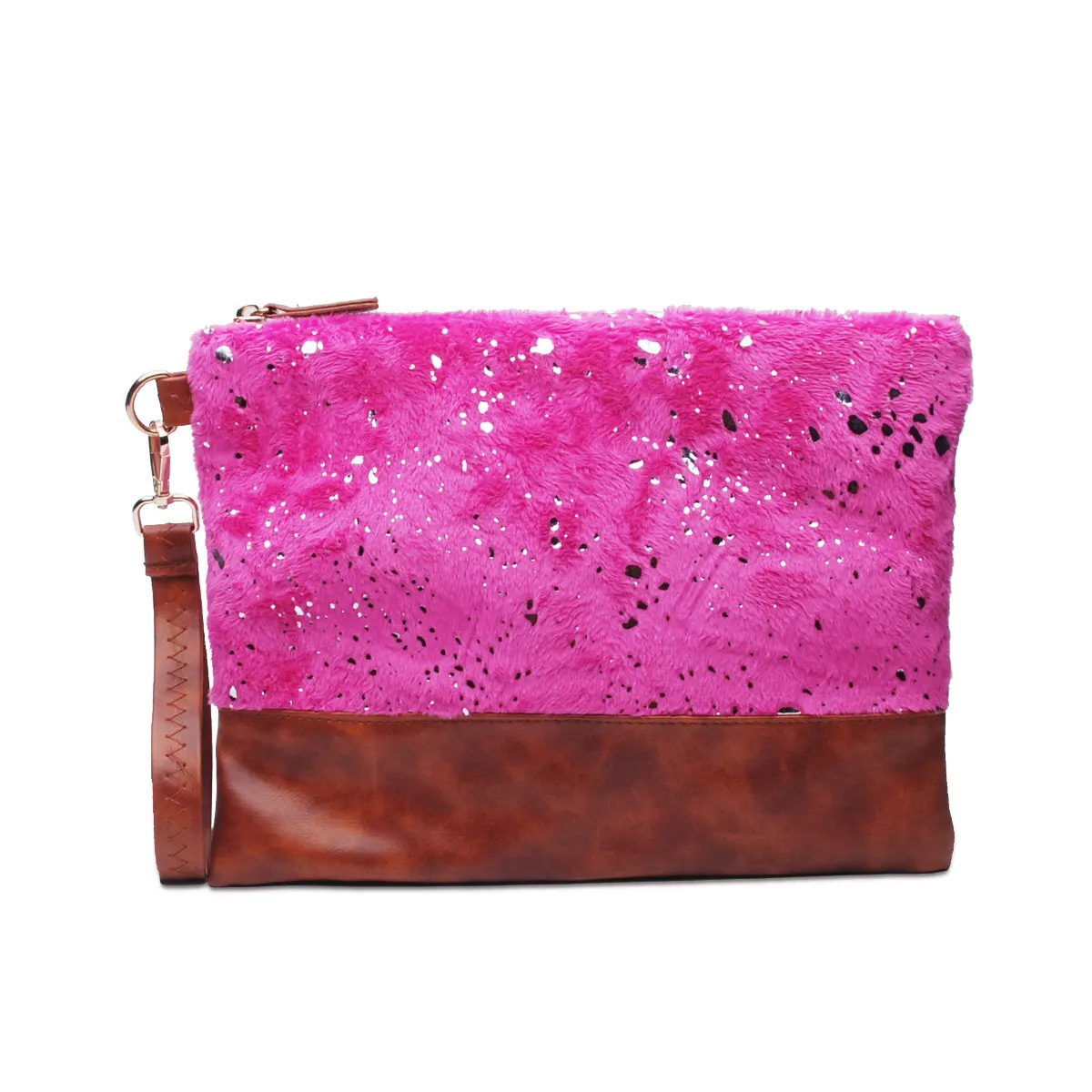Oversized Wholesale Pink Acid Soft Fleece Everyday Clutch Cosmetic Bag Zipper Pouch Wallets DMA51753