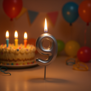 Bougie argentée numéro 9 Party Love, 6 cm, décoration de gâteau d'anniversaire - Product Image 3