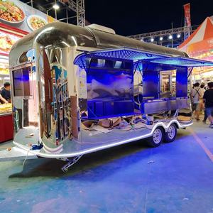 Chariot alimentaire mobile Blue Glow avec cadre à bande LED pour la vente de plats chauds et froids, en acier inoxydable et structure facilement maniable - Product Image 3