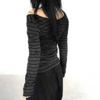 T-shirt en tricot rayé à manches longues Y2K pour femme, coupe ajustée, col rond, streetwear décontracté, haut tendance automne