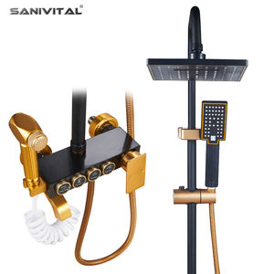 Système de douche SANIVITAL pour salle de bain, noir et or, mitigeur de baignoire, robinet thermostatique mural, ensemble de douche avec valve en céramique, massage - Product Image 1