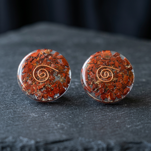 Discos de Cristal de Jaspe Rojo con Incrustaciones en Espiral de Cobre, Forma Circular, Arte Feng Shui Coleccionable - Product Image 2