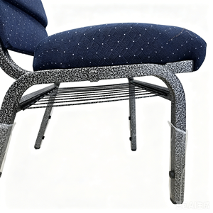 Chaises d'auditorium en tissu bleu rembourrées avec panier à livres en métal, empilables, pour églises, théâtres et banquets - Product Image 2