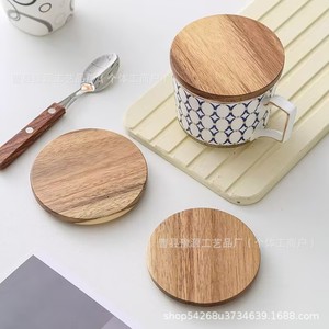 Round Beechwood Mug Lid Wide Mouth Solid Wood Dustproof <b>Teacup</b> Lid With Hole For Drinkware Accessories - Product Image 4