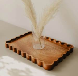 Grand plateau de rangement festonné en bois massif, vintage, sculpté, rectangulaire ondulé, pour bijoux, vaisselle, décoration de cuisine <span class=keywords><strong>et</strong></span> chambre, plateau de rangement en bois - Product Image 1