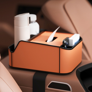 Boîte de rangement pour console centrale avant de voiture en cuir PU, avec porte-mouchoirs, ajustement universel - Product Image 3
