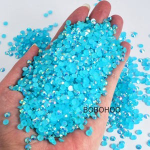 BOBOHOO venta al por mayor Jelly Bottom Nail Supplies ropa resina parte posterior plana redonda Jelly AB brillante Rhinestone Nail Art DIY Accesorios - Product Image 4