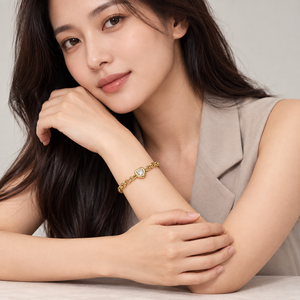 สร้อยข้อมือห่วงโซ่ประดับเพชรซิคอน สแตนเลสสตีล ชุบทอง 14K แบบสุญญากาศ รูปวงรีแบบเปิด พร้อมตัวล็อกแบบก้ามปู - Product Image 5