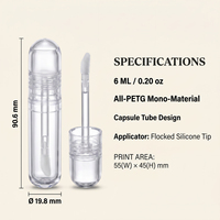 Tube de brillant à lèvres vide en PETG transparent de 6 ml, capsule ovale à paroi épaisse, conteneur transparent pour huile à lèvres, personnalisable OEM en gros