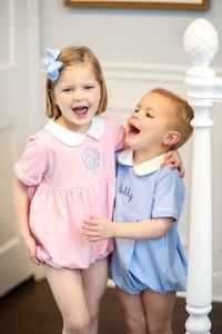 モノグラム兄弟マッチング赤ちゃんバブルロンパー幼児女の子カスタムプリントギンガムパンカラーサンスーツ2025 - Product Image 6