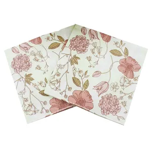Custom 2 Ply Vintage Pink Rose Kitchen Dinner Napkins For Holiday Festive New Years Wedding Decor