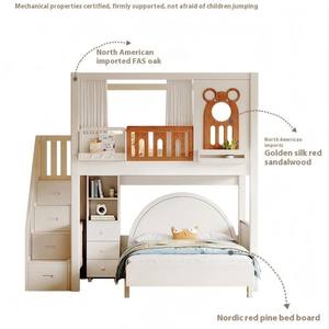 Cama Litera Infantil de Madera Maciza JINS con Escalera de Almacenamiento y Barandilla de Seguridad, Cama Litera Doble sobre Doble para Niños - Product Image 3