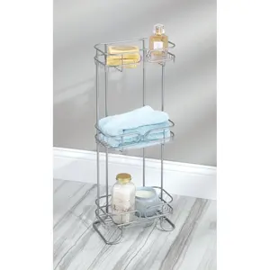 Kitchen Living Room Bathroom Organizer Metal 3 Tier Metal Bath Storage Shelf Rack Floor Shower Caddy