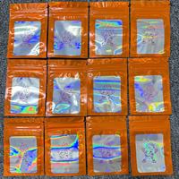 Bolsa de plástico para embalaje de Mylar con cremallera láser holográfica naranja transparente a prueba de olores resellable de grado alimenticio con logotipo personalizado