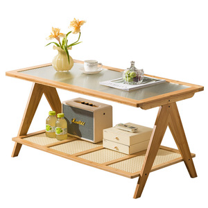 Table basse avec rangement, plateau en verre trempé, style nordique moderne, meubles de salon, utilisation pour petit appartement - Product Image 5