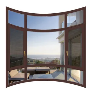 bullet proof glass curved bronze anodized aluminum windows with mesh