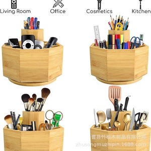 Caja de almacenamiento de bambú con divisor giratorio para brochas de maquillaje y cosméticos, organizador de escritorio - Product Image 3