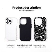 Film IMD magnétique noir floral 2-en-1 pour coque 16 Pro Max et 17 Pro Max, protection intégrale antichoc avec rebord surélevé, fin et élégant