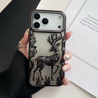 Coque de téléphone 3D de luxe en TPU souple avec motif cerf plaqué diamant et paillettes pour iPhone 12 13 14 15 Plus 16 17 Air Wapiti