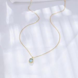 תכשיטי אופנה שרשרת תליון טופז כחול שמיים 925 כסף סטרלינג שרשרת תליון בציפוי זהב - Product Image 4