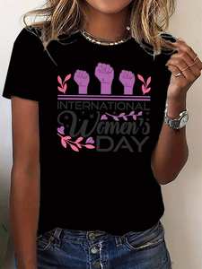 Elegante T-Shirt da Donna con Stampa per la Giornata Internazionale della Donna, Girocollo, Maniche Corte, Stile Casual, 100% Cotone Jersey, Primavera Estate - Product Image 3