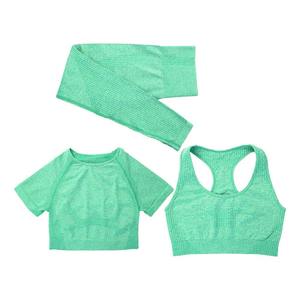 Tenue de sport imprimée à pois sans couture à la mode pour femmes <span class=keywords><strong>ensemble</strong></span> trois pièces XS/XL pantalons longs XS/XL soutien-gorge élastique Fitness Yoga manches courtes - Product Image 3
