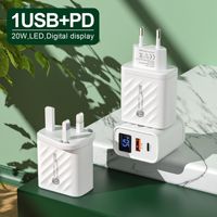 Chargeur intelligent 20W QC3.0 USB+Type-C 5V/2.4A/5V/3A, chargeur de voyage universel avec affichage numérique EU/US/UK pour téléphone portable