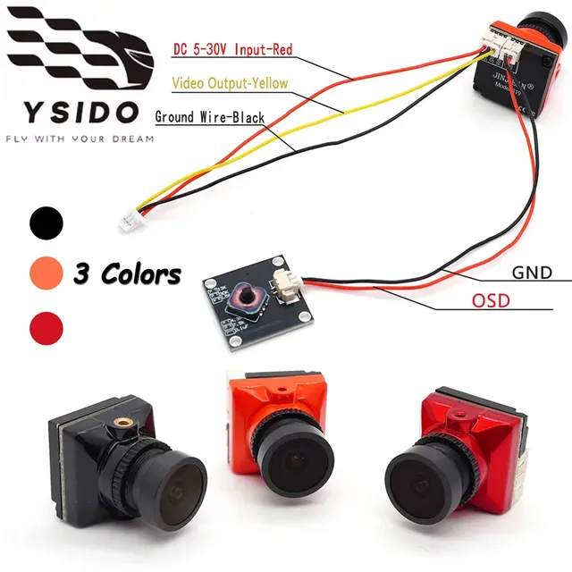 YSIDO FPV Mini Camera 1500TVL 2.1mm 1/3 Coms IR Blocked Senso 5V-30V NTSC/PAL with OSD Internal for RC FPV Racing Drone Parts